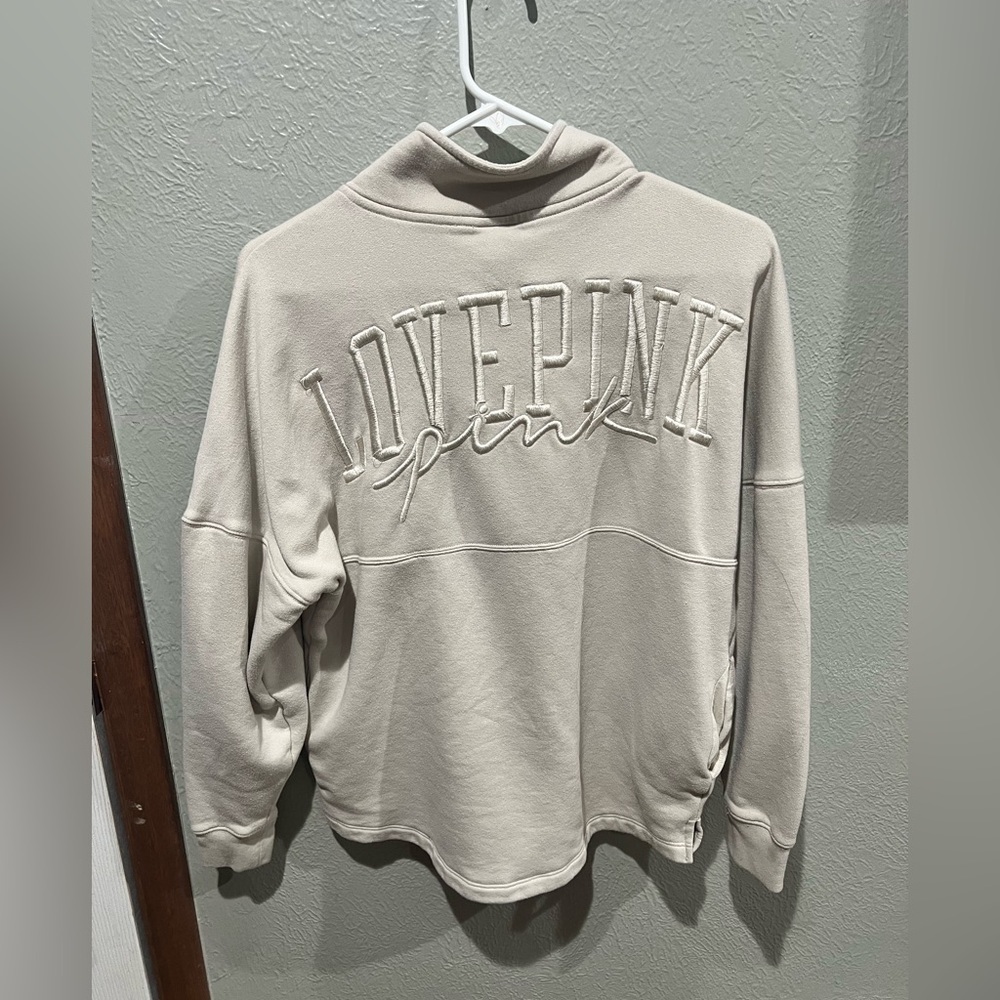 PINK Victoria's Secret Women’s Cream Quarter Zip Sweater Size XS Oversized EUC - Picture 4 of 4